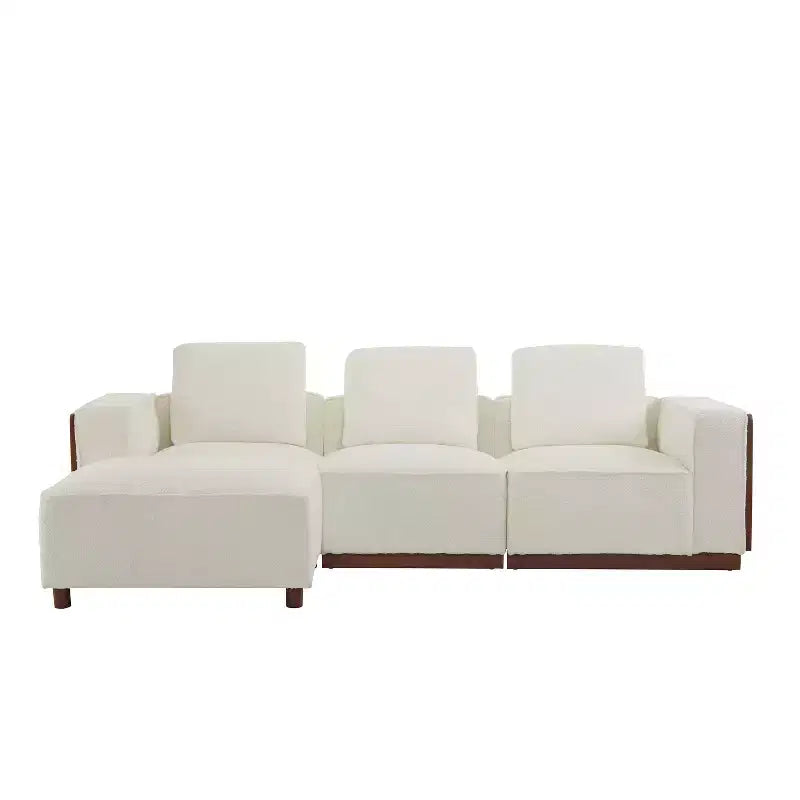 Gianna Upholstered L Shape Sectional Sofa with Pillows, Beige/Brown