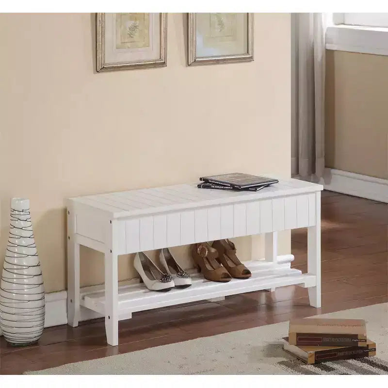 Quality Solid Wood Shoe Bench with Storage, White