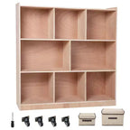 Cubbies Storage Cabinet, Solid Kids Book Cubby Shelving, Storage Organizer with 4 Casters, 2 Storage Boxes for Home/School