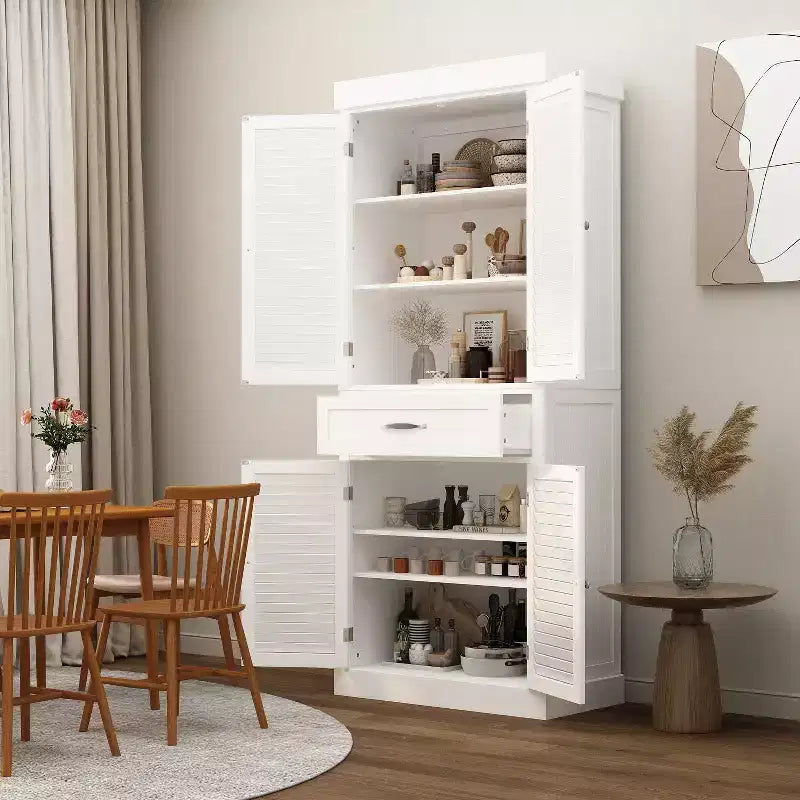 Wooden Storage Cabinet with 4 Doors in Shutter Finish Design