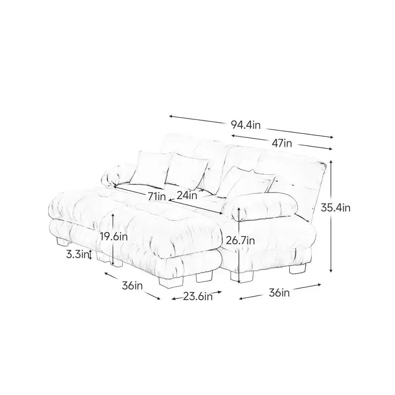 Divano letto Cloud per soggiorno, divano 2 posti in ciniglia con 2 cuscini lombari e 2 cuscini decorativi, divano imbottito con braccioli larghi e 2 pouf poggiapiedi