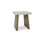 Brendalhouse Contemporary Square End Table - Faux Cement Top with Mango Wood Base, Light Brown