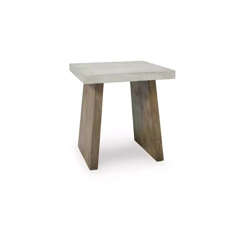 Brendalhouse Contemporary Square End Table - Faux Cement Top with Mango Wood Base, Light Brown