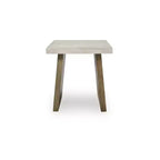 Tavolino quadrato contemporaneo Brendalhouse - Piano effetto cemento con base in legno di mango, Marrone chiaro