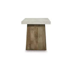 Tavolino quadrato contemporaneo Brendalhouse - Piano effetto cemento con base in legno di mango, Marrone chiaro
