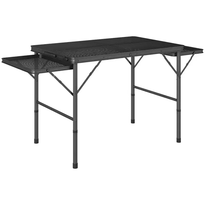 Folding Grill Table, 137.2 cm Portable Camping Table with 2 Wing Panels, Height Adjustable Metal Outdoor Table for Picnic, BBQ, Party