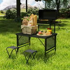 Tavolo da campeggio pieghevole, tavolo da campeggio portatile da 137,2 cm con 2 pannelli laterali, tavolo da esterno in metallo regolabile in altezza per picnic, barbecue, feste