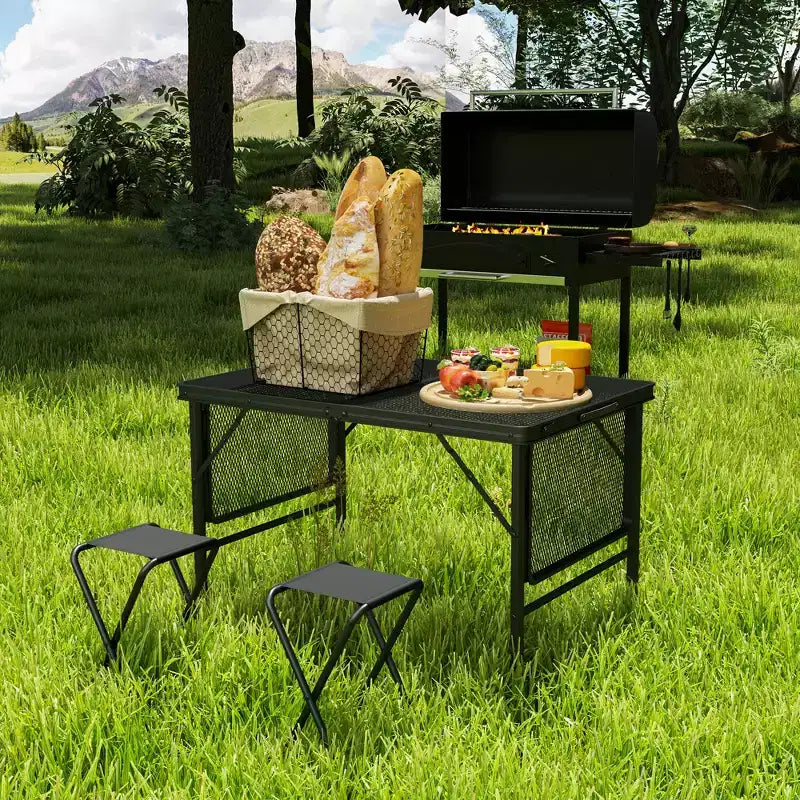Tavolo da campeggio pieghevole, tavolo da campeggio portatile da 137,2 cm con 2 pannelli laterali, tavolo da esterno in metallo regolabile in altezza per picnic, barbecue, feste