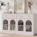 Credenza, credenza con ripiani regolabili e 4 ante, credenza da cucina con 2 cassetti, tavolino da bar in legno, bianco
