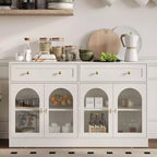 Credenza, credenza con ripiani regolabili e 4 ante, credenza da cucina con 2 cassetti, tavolino da bar in legno, bianco