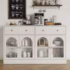 Credenza, credenza con ripiani regolabili e 4 ante, credenza da cucina con 2 cassetti, tavolino da bar in legno, bianco