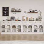Credenza, credenza con ripiani regolabili e 4 ante, credenza da cucina con 2 cassetti, tavolino da bar in legno, bianco