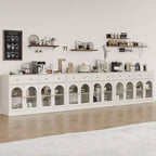 Credenza, credenza con ripiani regolabili e 4 ante, credenza da cucina con 2 cassetti, tavolino da bar in legno, bianco