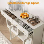 Credenza, credenza con ripiani regolabili e 4 ante, credenza da cucina con 2 cassetti, tavolino da bar in legno, bianco