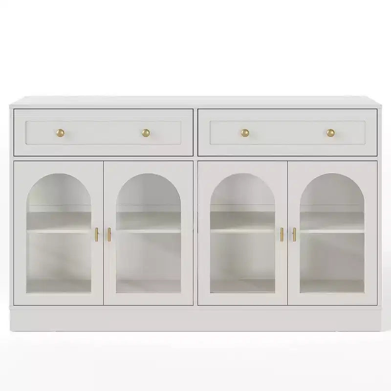 Credenza, credenza con ripiani regolabili e 4 ante, credenza da cucina con 2 cassetti, tavolino da bar in legno, bianco