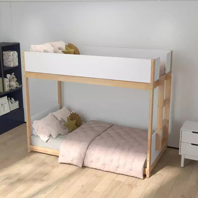 Kids Bunk Bed with Convertible, Solid Wood Frame and Easy-to-Climb Ladder with No Box Spring Required
