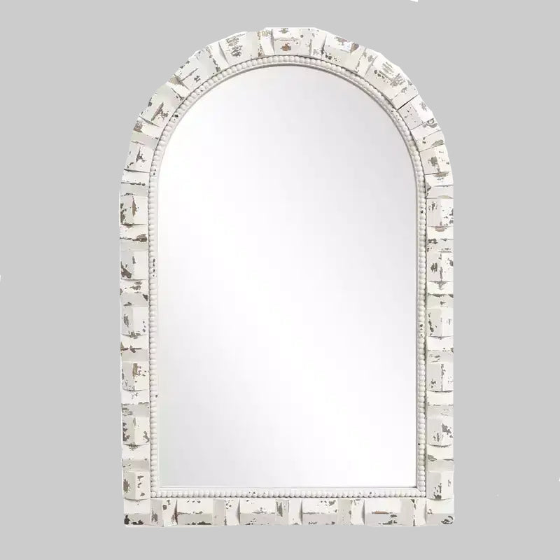 LuxenHome Distressed White Arch Rectangle 36-Inch Tall Wall Mirror, Accent and Vanity