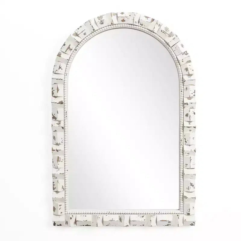 Distressed White Arch Rectangle 36-Inch Tall Wall Mirror, Accent and Vanity