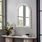 Specchio da parete rettangolare ad arco bianco invecchiato alto 91 cm, decorativo e da toeletta