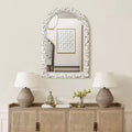 Specchio da parete rettangolare ad arco bianco invecchiato alto 91 cm, decorativo e da toeletta