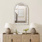 Specchio da parete rettangolare ad arco bianco invecchiato alto 91 cm, decorativo e da toeletta