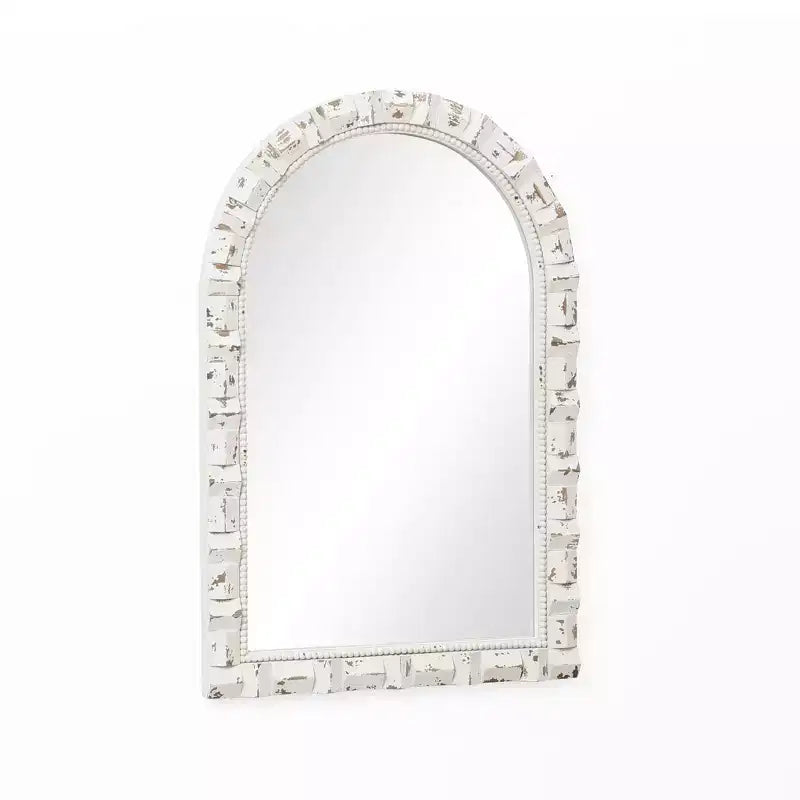 Specchio da parete rettangolare ad arco bianco invecchiato alto 91 cm, decorativo e da toeletta