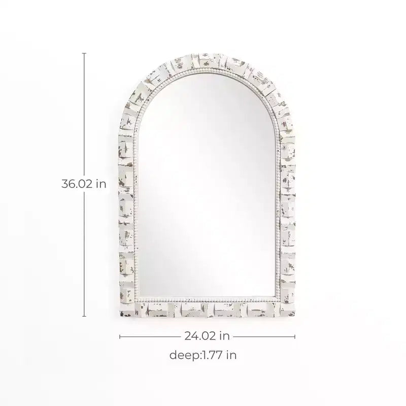 Specchio da parete rettangolare ad arco bianco invecchiato alto 91 cm, decorativo e da toeletta