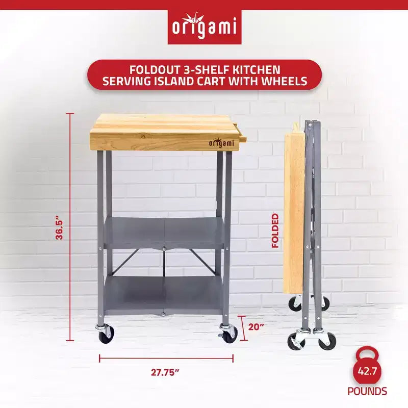 Carrello da Cucina Pieghevole, Carrello Portaoggetti con Ruote e Ripiani, Tavolo da Preparazione Portatile per Cucine, Sale da Pranzo e Patii