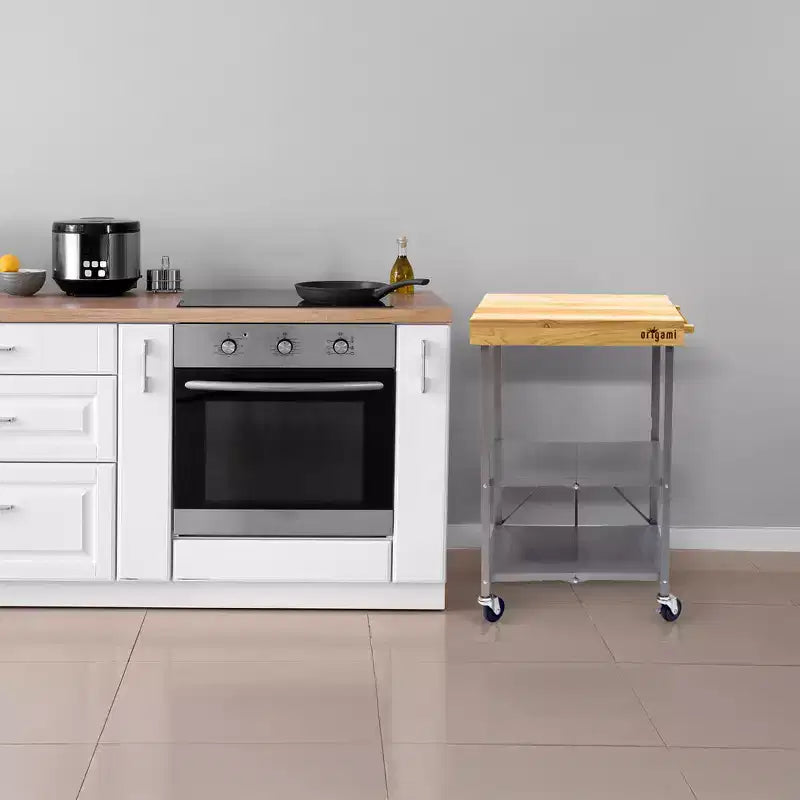 Carrello da Cucina Pieghevole, Carrello Portaoggetti con Ruote e Ripiani, Tavolo da Preparazione Portatile per Cucine, Sale da Pranzo e Patii