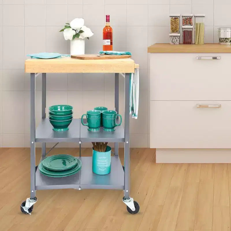 Carrello da Cucina Pieghevole, Carrello Portaoggetti con Ruote e Ripiani, Tavolo da Preparazione Portatile per Cucine, Sale da Pranzo e Patii
