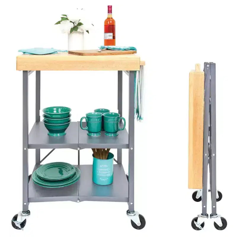 Carrello da Cucina Pieghevole, Carrello Portaoggetti con Ruote e Ripiani, Tavolo da Preparazione Portatile per Cucine, Sale da Pranzo e Patii