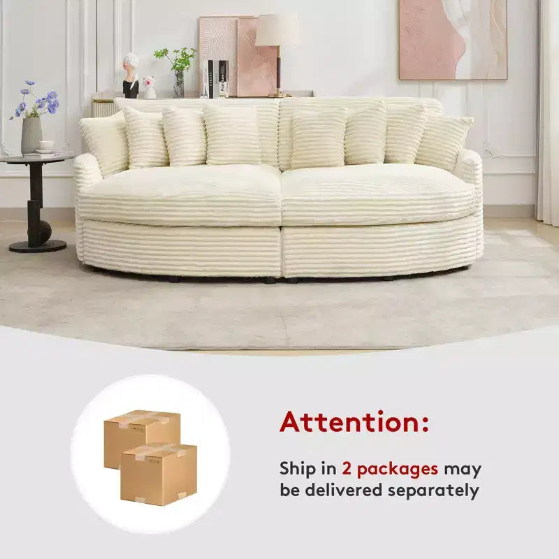 Chaise longue in velluto a coste extra-large con 8 cuscini e tappezzeria convertibile.