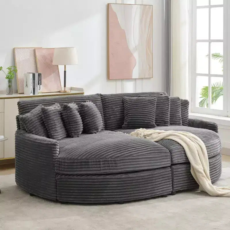 Chaise longue in velluto a coste extra-large con 8 cuscini e tappezzeria convertibile.