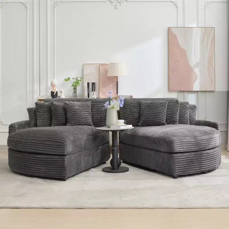 Chaise longue in velluto a coste extra-large con 8 cuscini e tappezzeria convertibile.