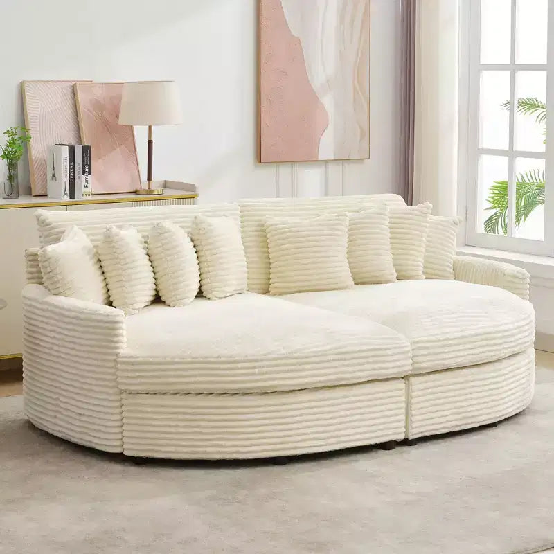 Chaise longue in velluto a coste extra-large con 8 cuscini e tappezzeria convertibile.