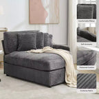 Chaise longue in velluto a coste extra-large con 8 cuscini e tappezzeria convertibile.