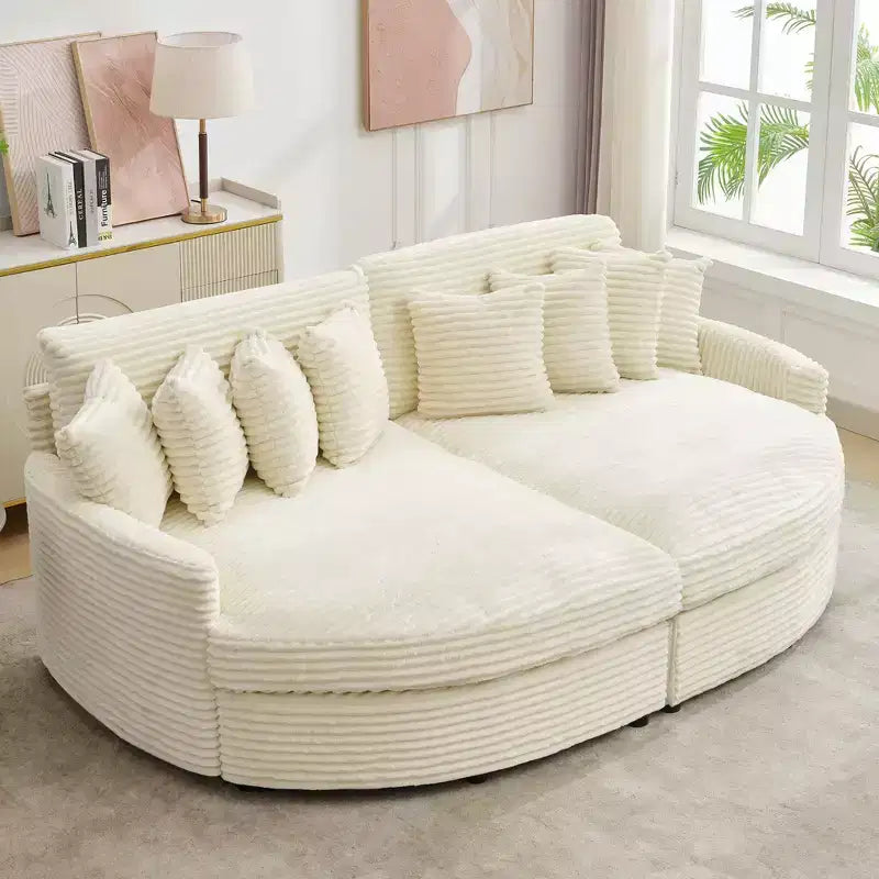 Chaise longue in velluto a coste extra-large con 8 cuscini e tappezzeria convertibile.
