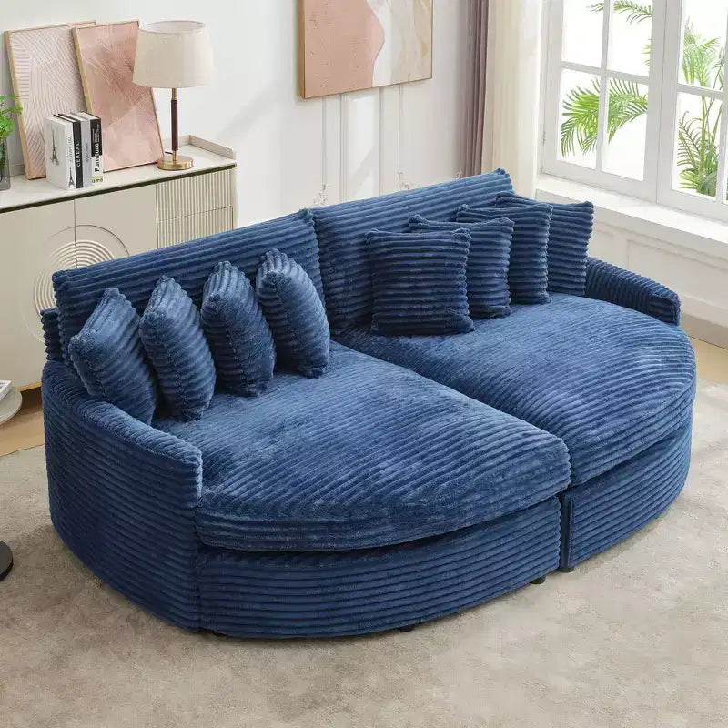 Divano componibile a chaise longue sinistra e destra in velluto a coste, oversize, con 8 cuscini, Divano convertibile imbottito