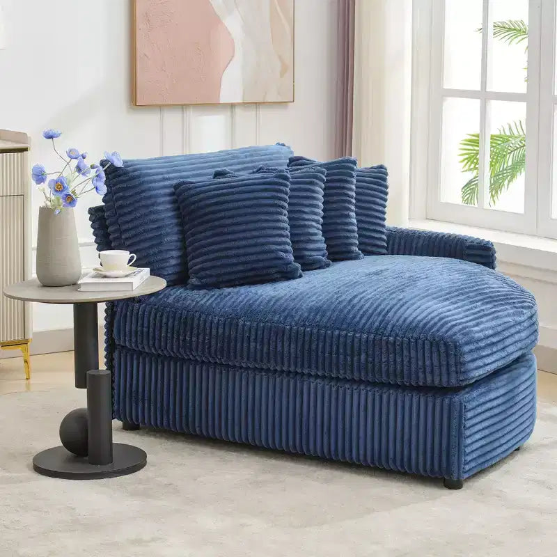 Chaise longue in velluto a coste extra-large con 8 cuscini e tappezzeria convertibile.