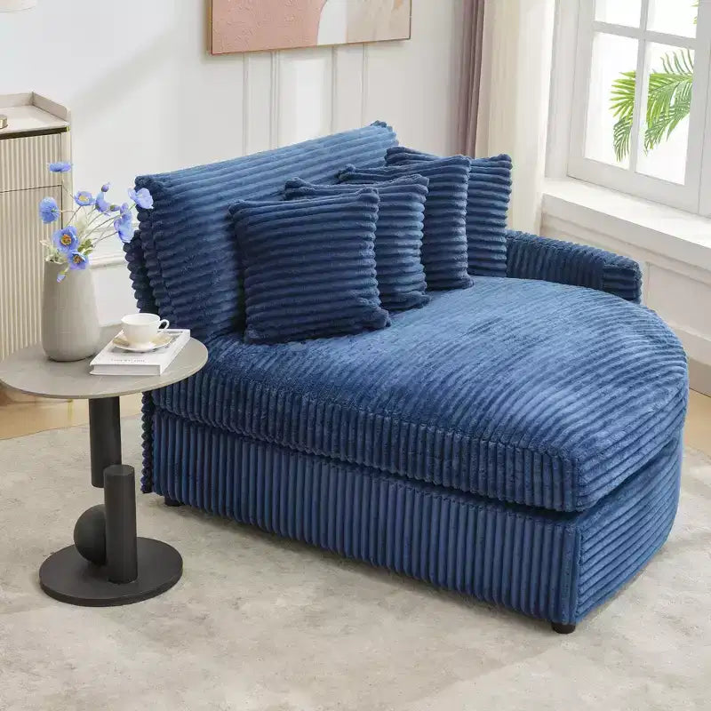 Chaise longue in velluto a coste extra-large con 8 cuscini e tappezzeria convertibile.
