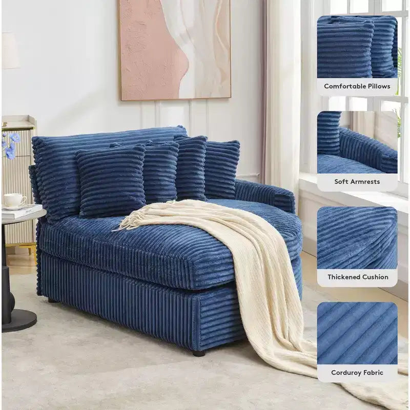 Chaise longue in velluto a coste extra-large con 8 cuscini e tappezzeria convertibile.