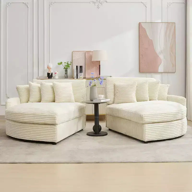 Chaise longue in velluto a coste extra-large con 8 cuscini e tappezzeria convertibile.