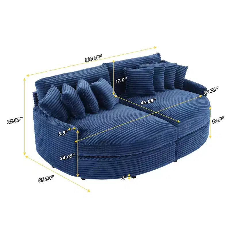 Divano componibile a chaise longue sinistra e destra in velluto a coste, oversize, con 8 cuscini, Divano convertibile imbottito