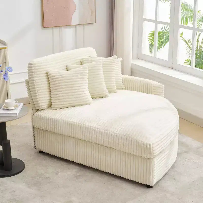 Chaise longue in velluto a coste extra-large con 8 cuscini e tappezzeria convertibile.