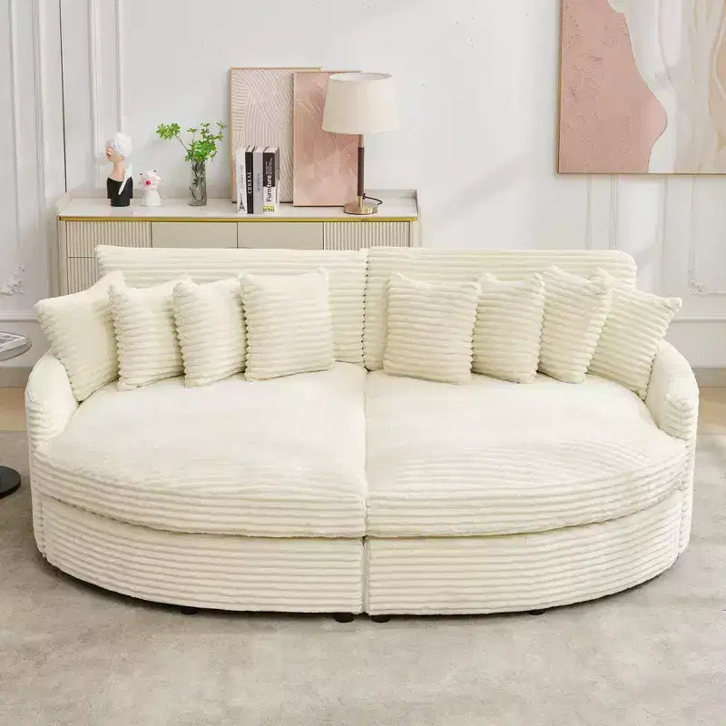 Chaise longue in velluto a coste extra-large con 8 cuscini e tappezzeria convertibile.