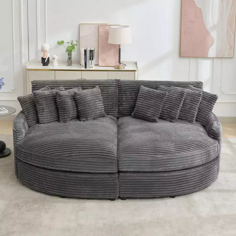 Divano componibile a chaise longue sinistra e destra in velluto a coste, oversize, con 8 cuscini, Divano convertibile imbottito