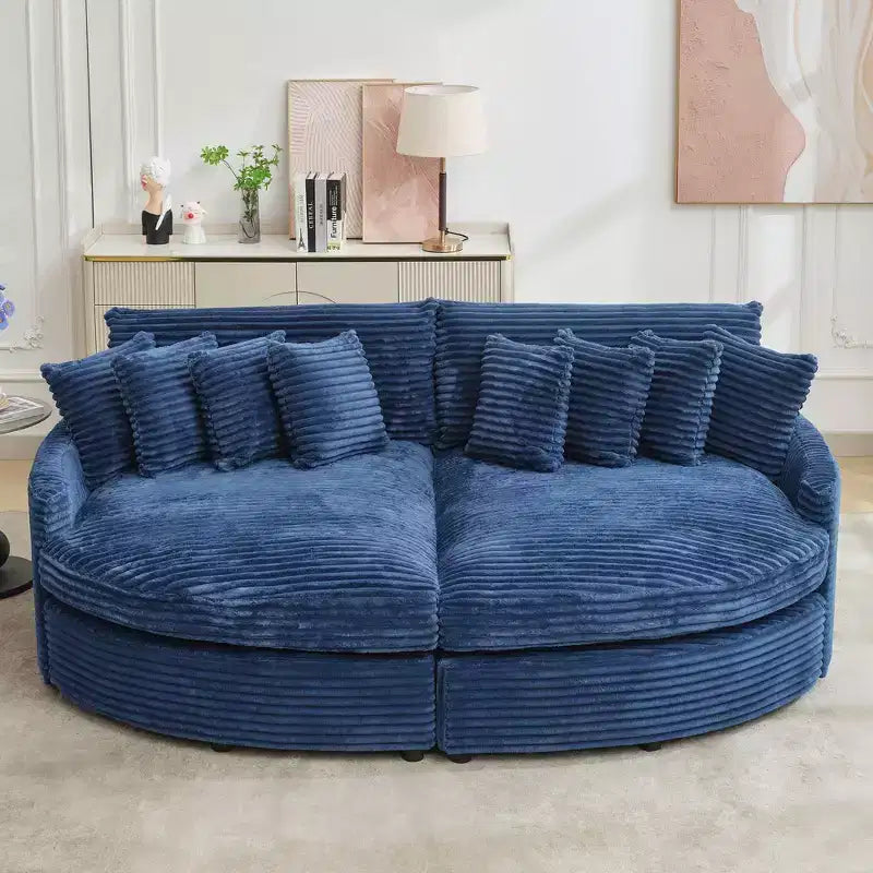 Divano componibile a chaise longue sinistra e destra in velluto a coste, oversize, con 8 cuscini, Divano convertibile imbottito