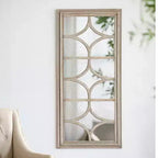 28 x 59 Inch Rectangular Wall Mirror with Distressed White Frame and Window Design
