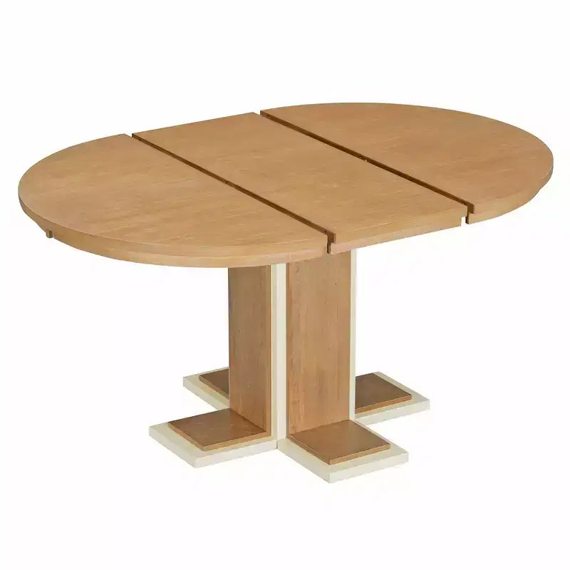 Tavolo da Pranzo Allungabile con Prolunga Centrale da 40,6 cm, Tavolo da Pranzo Ovale da 106,7 cm-147,3 cm per 6 Persone, Tavolo da Pranzo Rotondo Retrò in Legno Massello a Doppio Strato