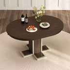 Tavolo da Pranzo Allungabile con Prolunga Centrale da 40,6 cm, Tavolo da Pranzo Ovale da 106,7 cm-147,3 cm per 6 Persone, Tavolo da Pranzo Rotondo Retrò in Legno Massello a Doppio Strato